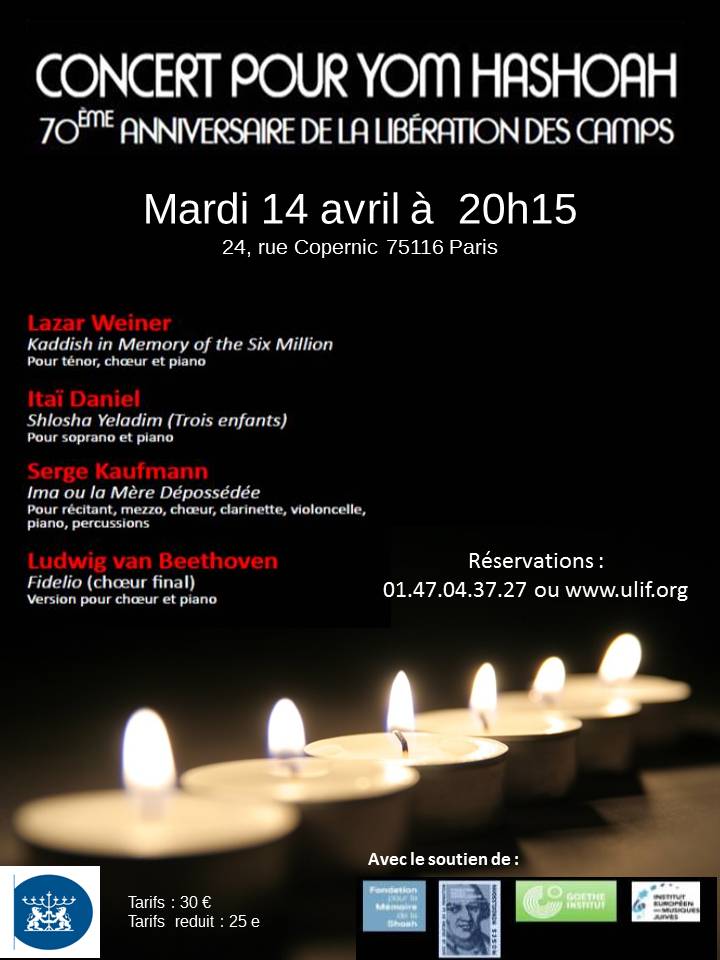 Concert pour Yom hashoah 14 avril 15