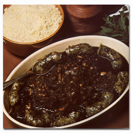 Bkaila plat tunisien à base de viande et de confit d'épinards