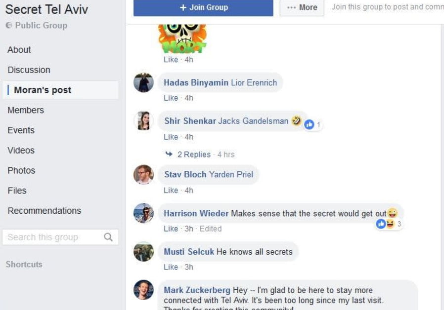 MARK ZUCKERBERG REJOINT LE GROUPE SECRET TEL AVIV FACEBOOK