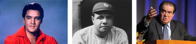 Elvis Presley (à droite), Babe Ruth (au centre), Antonin Scalia (à gauche) (© AP Images)
