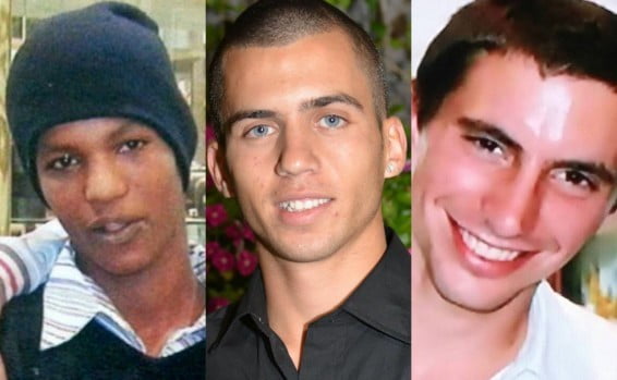 De gauche à droite: Avera Mengistu, le sergent-chef. Oron Shaul et le lieutenant Hadar Goldin