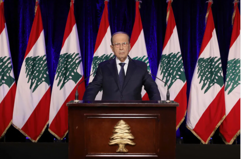 Le président libanais Michel Aoun prononce un discours télévisé au palais présidentiel de Baabda le 26 février 2020. Photo: Dalati et Nohra / AFP