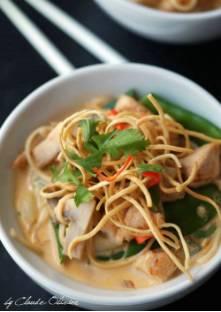 Plat : Soupe thaïe au poulet et nouilles, curry rouge